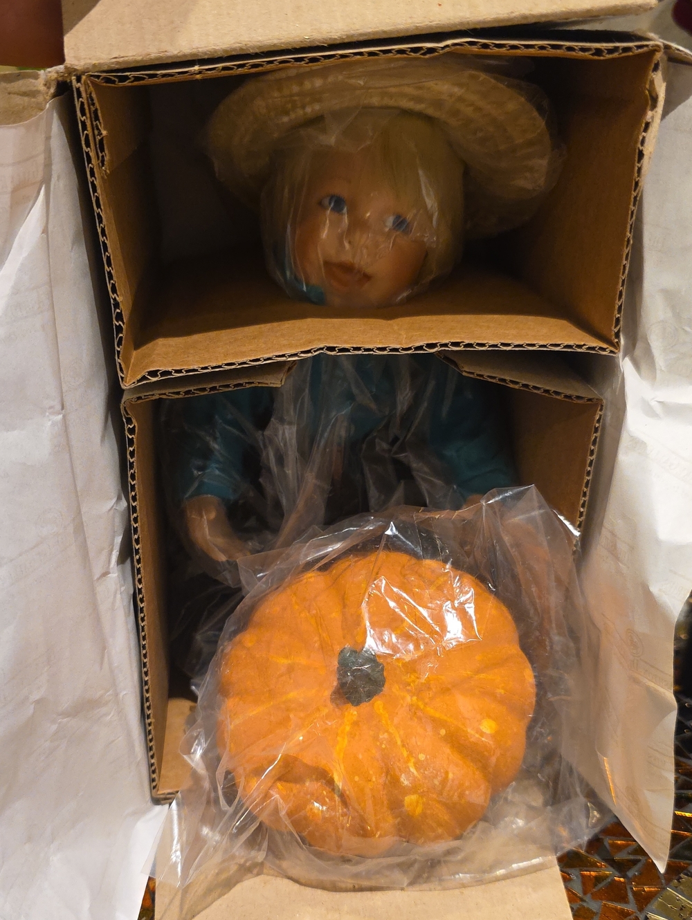 Handcrafted Decorative Doll with Orange Pumpkin Accent